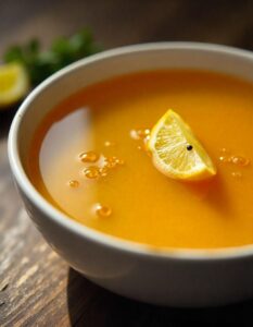 A warm bowl of homemade chicken bouillon with herbs and vegetables, perfect for soups and stews