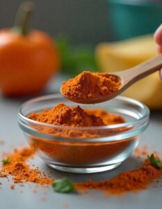 A small glass bowl filled with homemade chicken taco seasoning, featuring a blend of chili powder, cumin, paprika, garlic powder, and other spices.