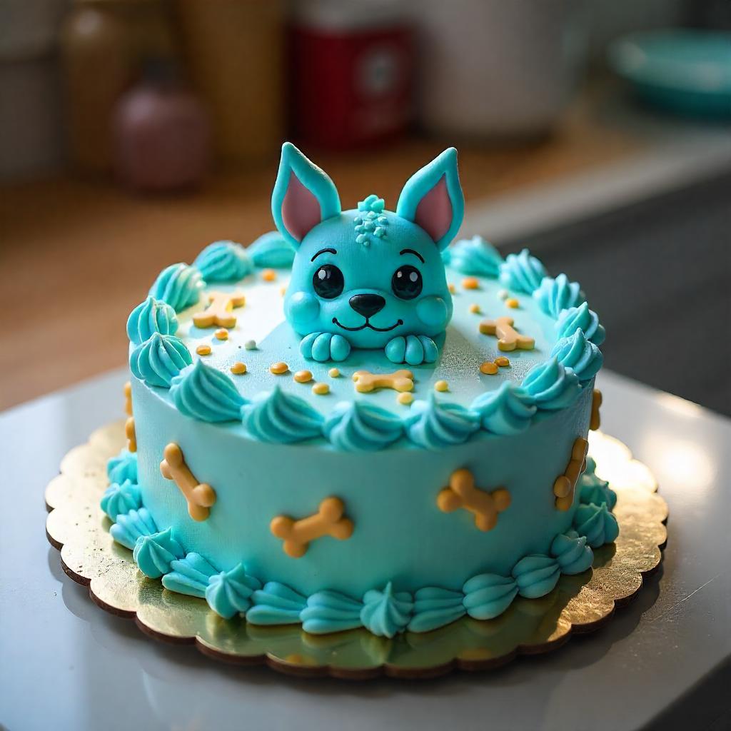 Close-up of a Bluey cake with fondant decorations showing Bluey’s face and colorful cake layers inside